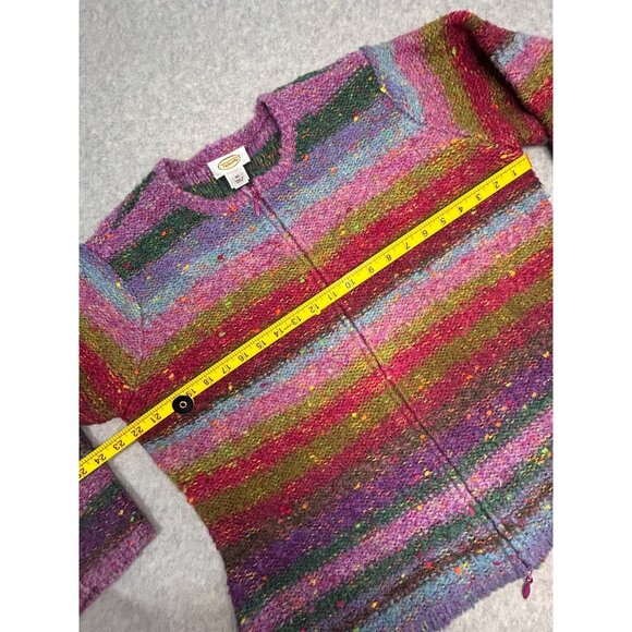 TALBOTS Womens XL VTG Two-Way Zip Cardigan Sweater Multicolor Striped Wool Blend - Picture 6 of 12